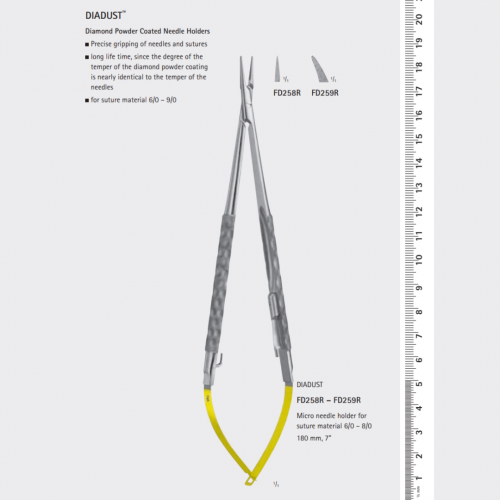 DIADUST Micro Needle Holder curved, spring type, 180 mm, 7”