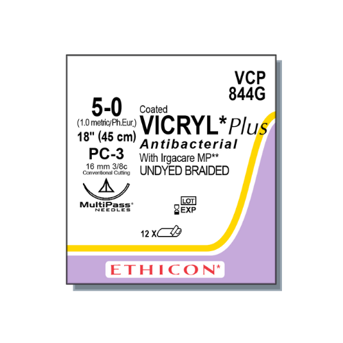 5/0 COATED VICRYL® Plus Antibacterial Undyed 45cm PC-3 (12pcs)