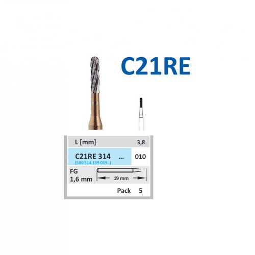 Bur TiNi Carbide Crown Cutter C21RE 314 010 FG Round End Taper (5 pcs)