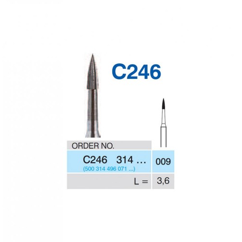 Bur Carbide C246 314 009, FG (12-Bladed), Flame (5 pcs)