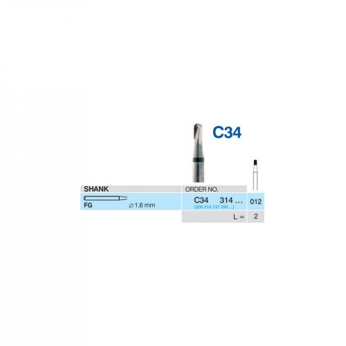 Bur TiNi Carbide Crown Cutter, C34 314 012, FG Pear (5 pcs)