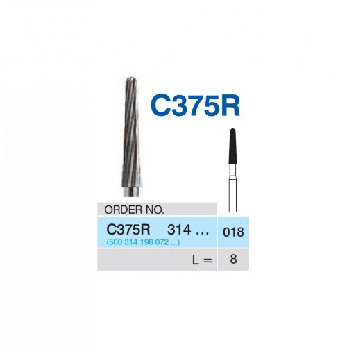 Bur Carbide C375R 314 018, FG (12-Bladed), Round End Taper (5 pcs)