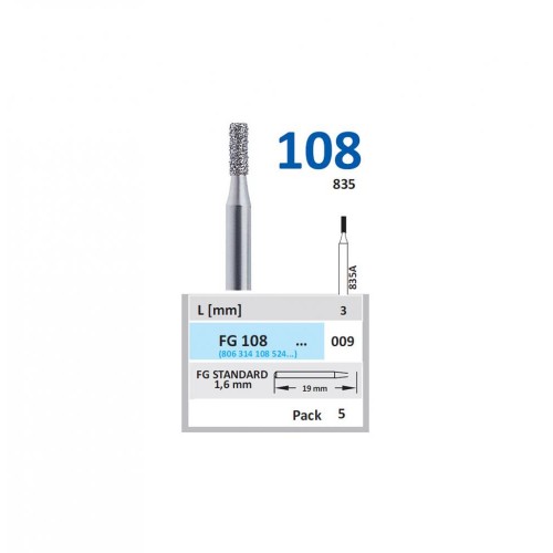 Bur Diamond FG (835)108 009 Flat End Cylinder (5 pcs)