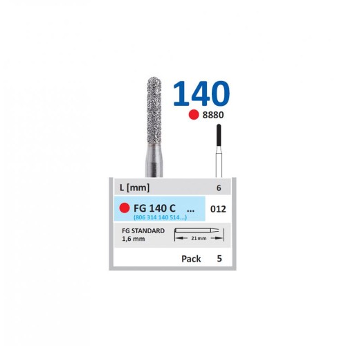 Bur Diamond FG (880) 140C012 Round End Cylinder (5 pcs)