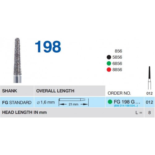 Bur Diamond FG (856) 198G012 Round End Taper (5 pcs)