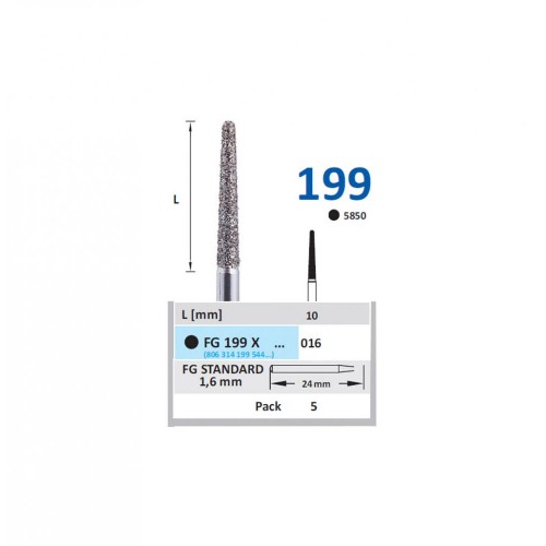 Bur Diamond FG (850) 199X016 Round End Taper (5 pcs)